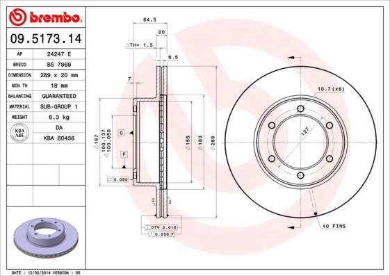 Disque de frein BREMBO 09.5173.14
