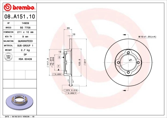 Disque de frein BREMBO 08.A151.10