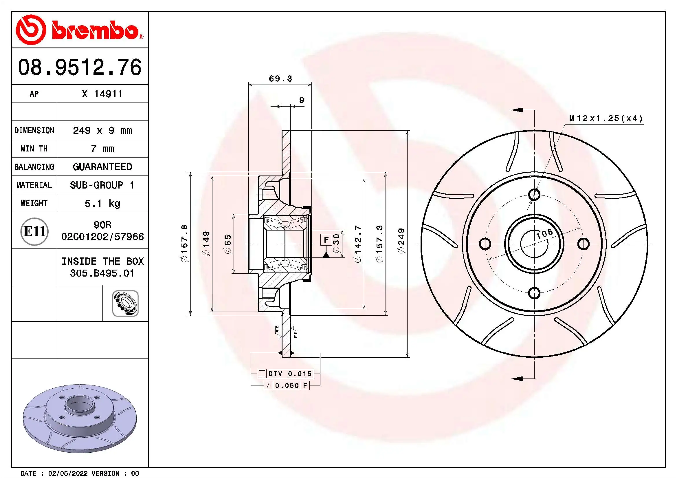 Disque de frein BREMBO 08.9512.76