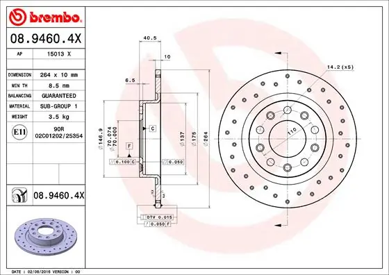 Disque de frein BREMBO 08.9460.4X