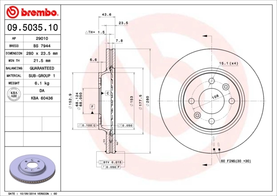 Disque de frein BREMBO 09.5035.10
