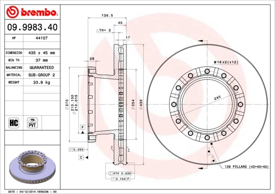 Disque de frein BREMBO 09.9983.40