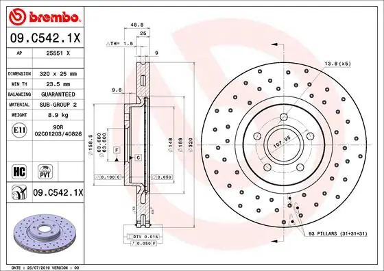 Disque de frein BREMBO 09.C542.1X