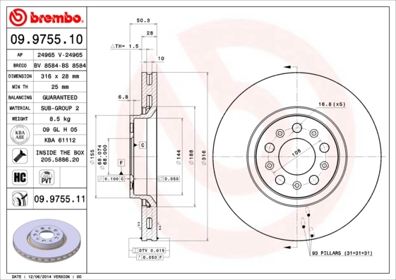 Disque de frein BREMBO 09.9755.11