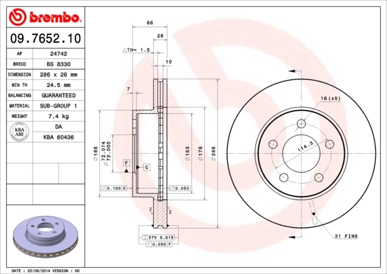Disque de frein BREMBO 09.7652.10