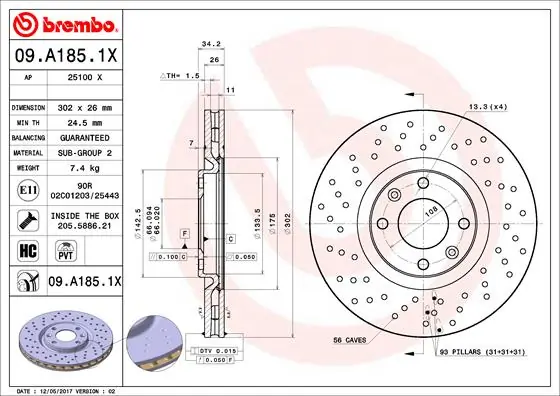 Disque de frein BREMBO 09.A185.1X