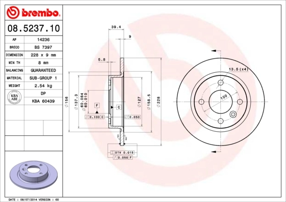 Disque de frein BREMBO 08.5237.10