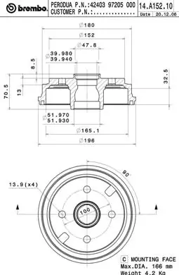 Tambour de frein BREMBO 14.A152.10