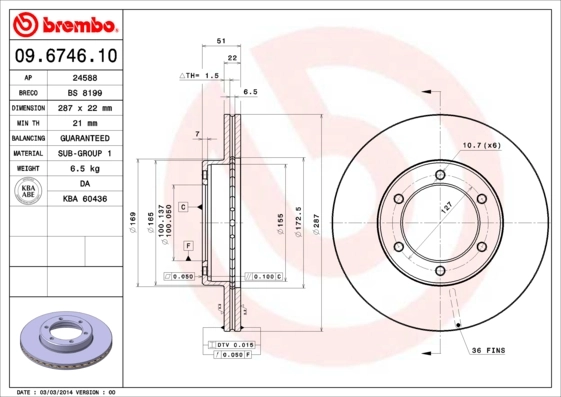 Disque de frein BREMBO 09.6746.10