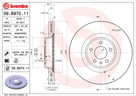 Disque de frein BREMBO 09.B970.11