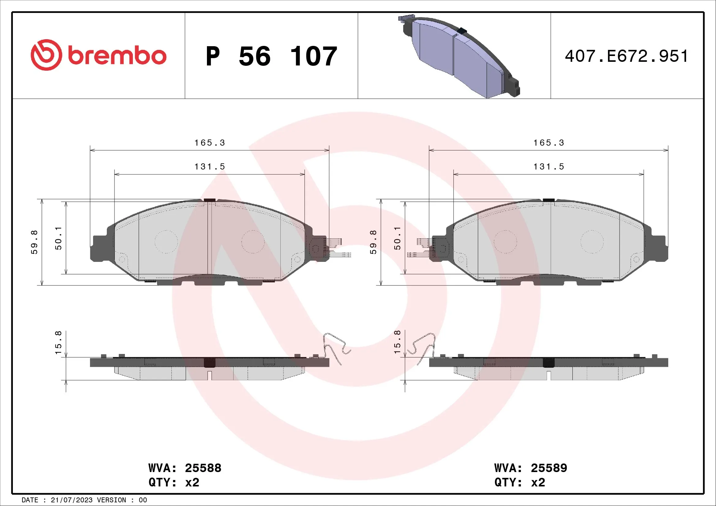 BREMBO P 56 107 — Колодка гальм. диск. передн. (вир-во BREMBO)