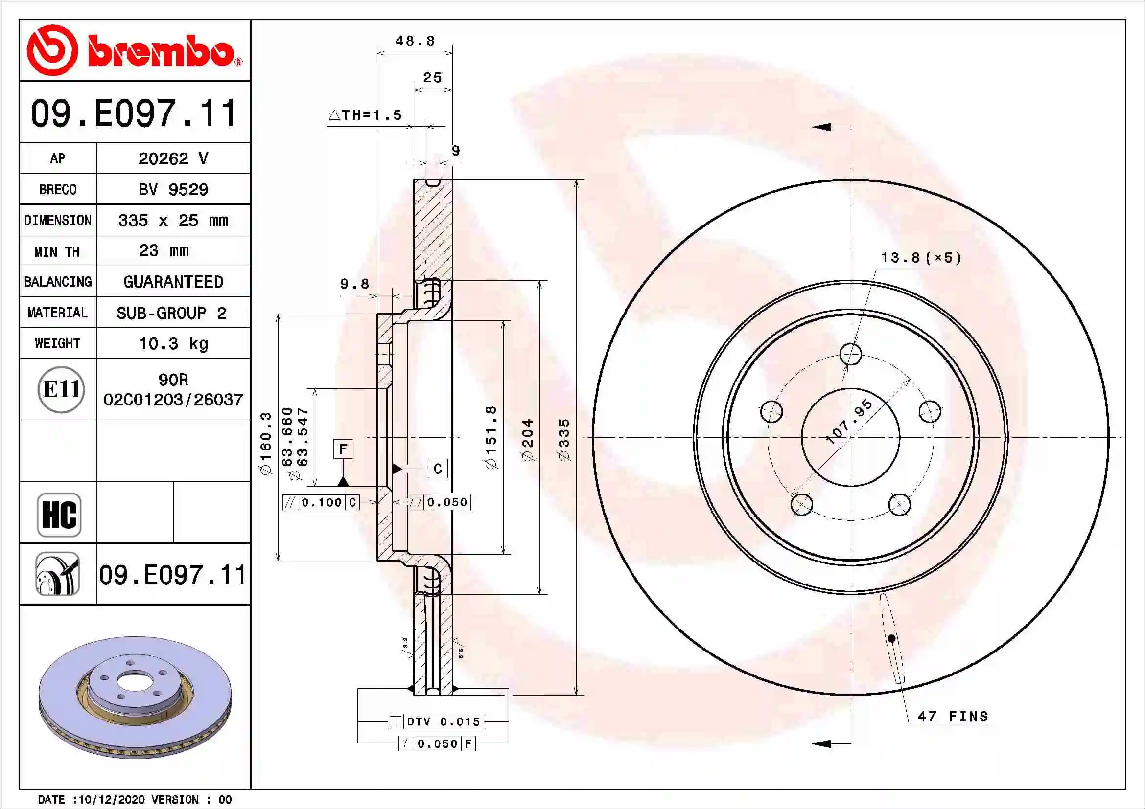 Disque de frein BREMBO 09.E097.11