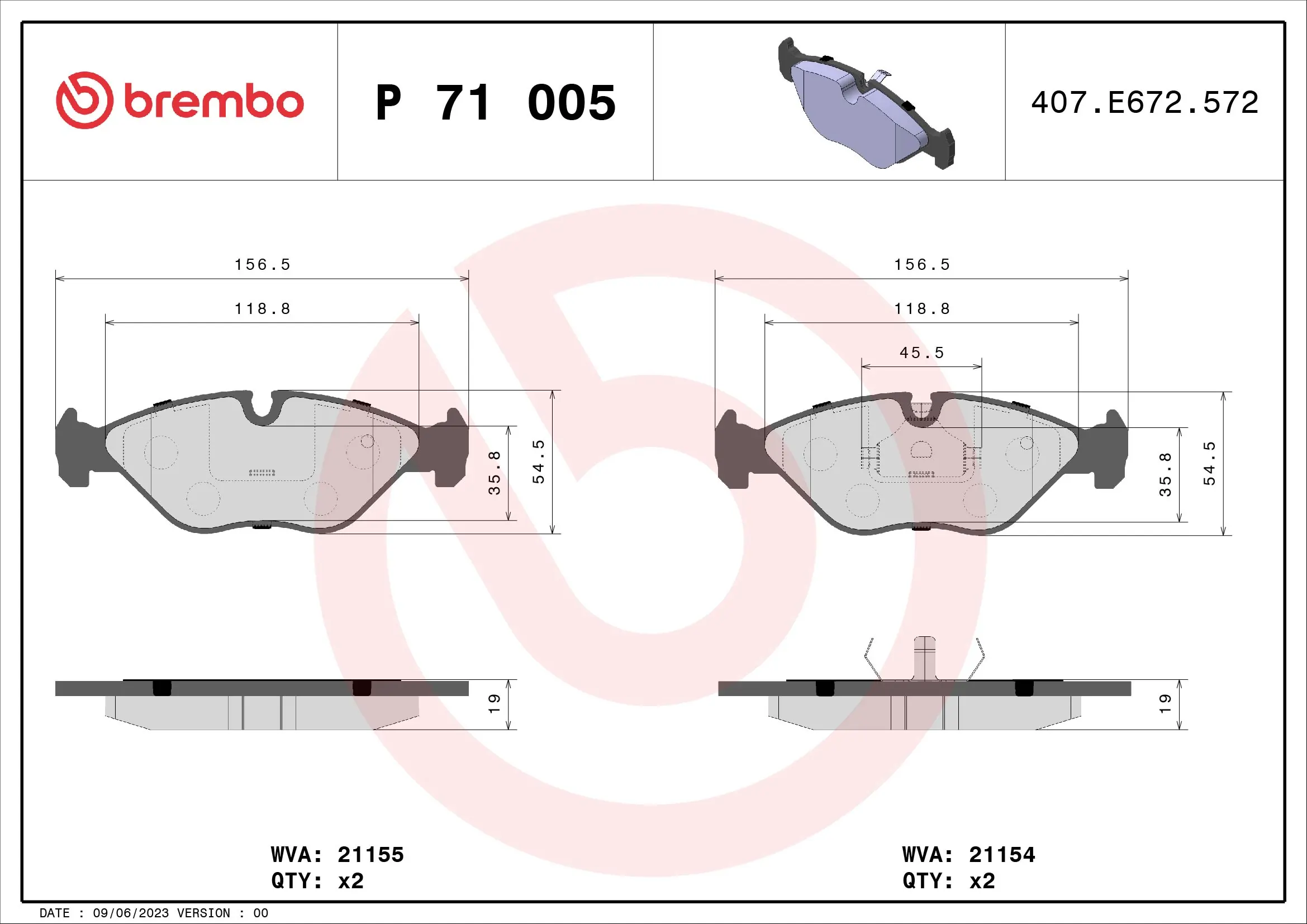 Kit de plaquettes de frein, frein à disque BREMBO P 71 005