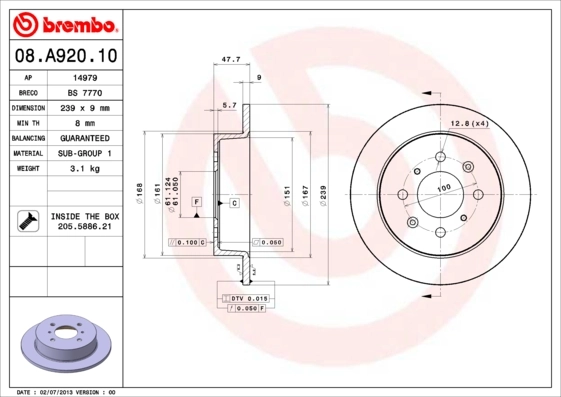 Disque de frein BREMBO 08.A920.10