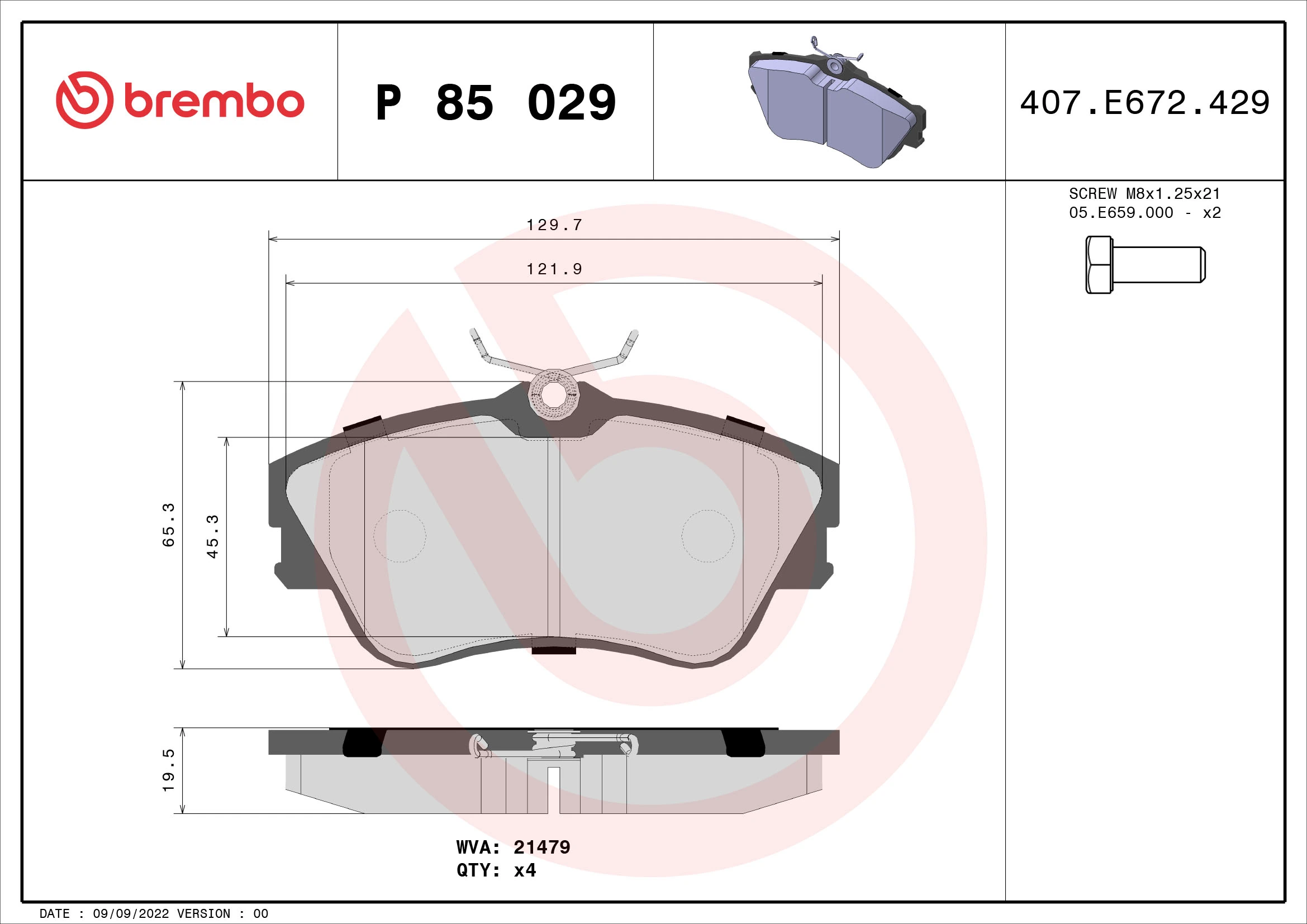 Kit de plaquettes de frein, frein à disque BREMBO P 85 029