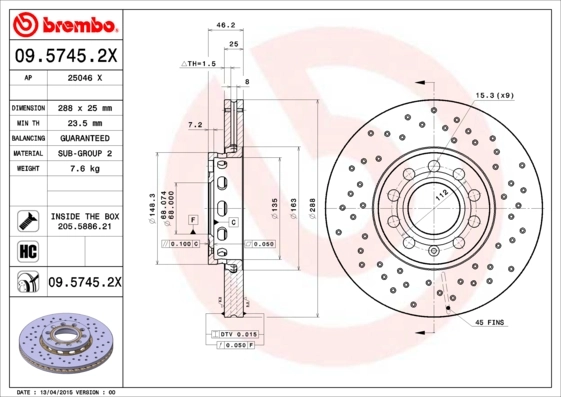 Disque de frein BREMBO 09.5745.2X