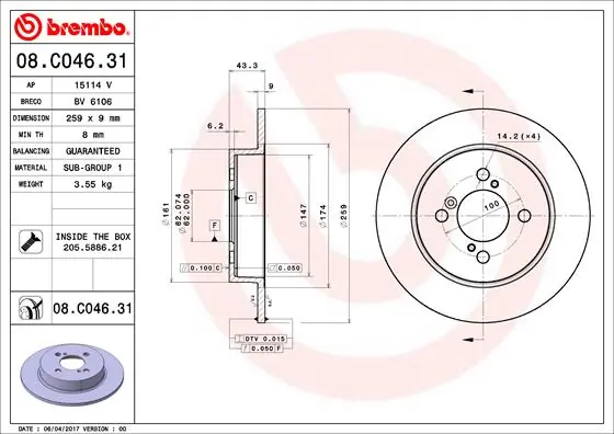 Disque de frein BREMBO 08.C046.31