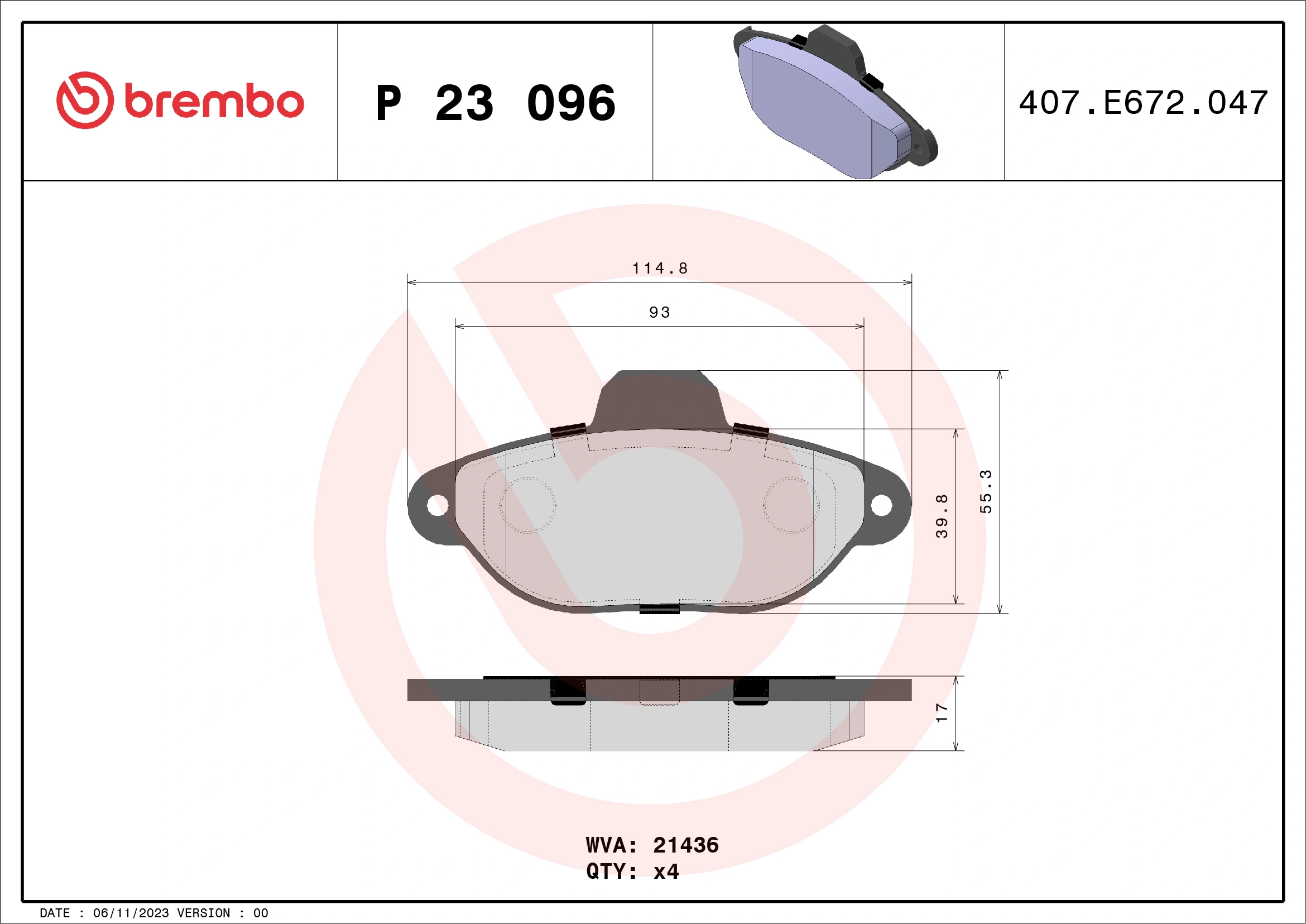 BREMBO P23096 — Колодки гальмівні дискові