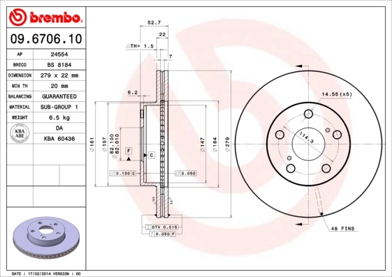 Disque de frein BREMBO 09.6706.10