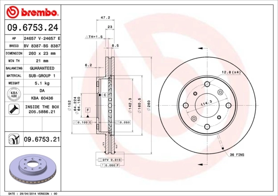 Disque de frein BREMBO 09.6753.21