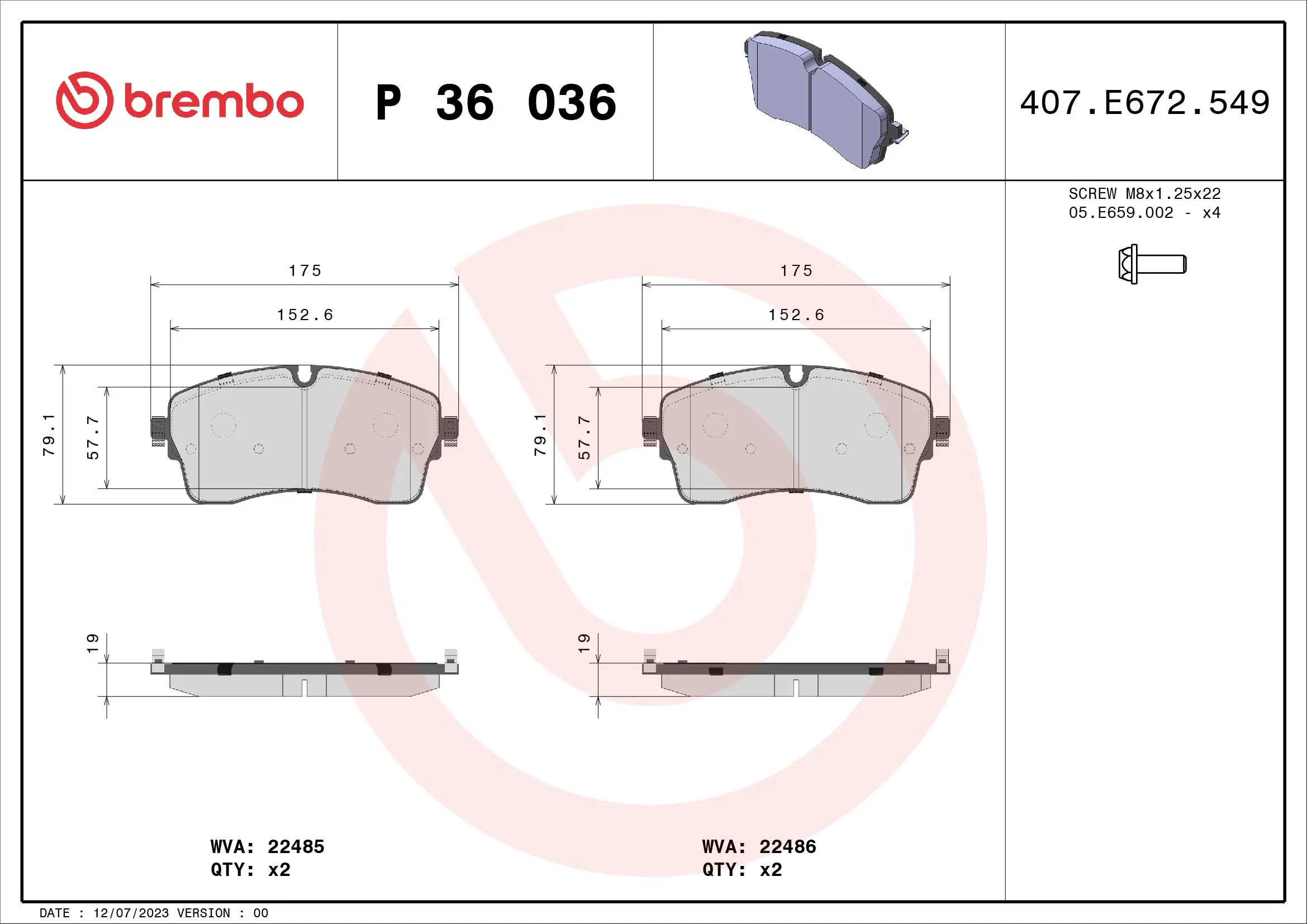 Kit de plaquettes de frein, frein à disque BREMBO P 36 036