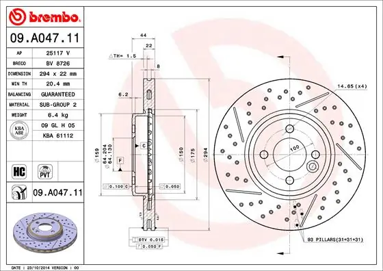Disque de frein BREMBO 09.A047.11