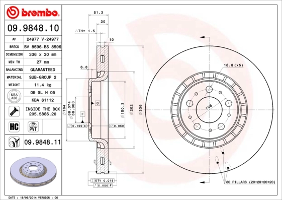 Disque de frein BREMBO 09.9848.11
