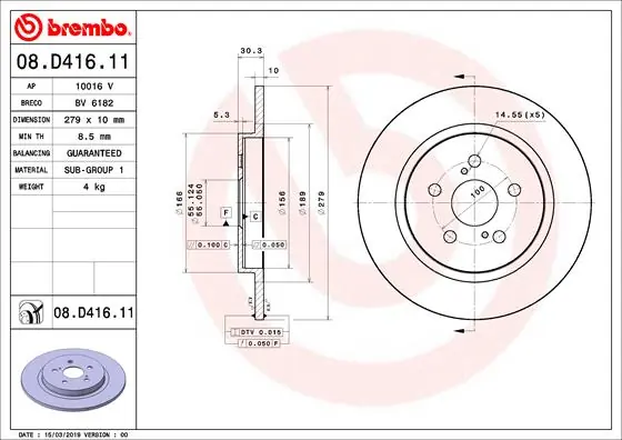 Disque de frein BREMBO 08.D416.11