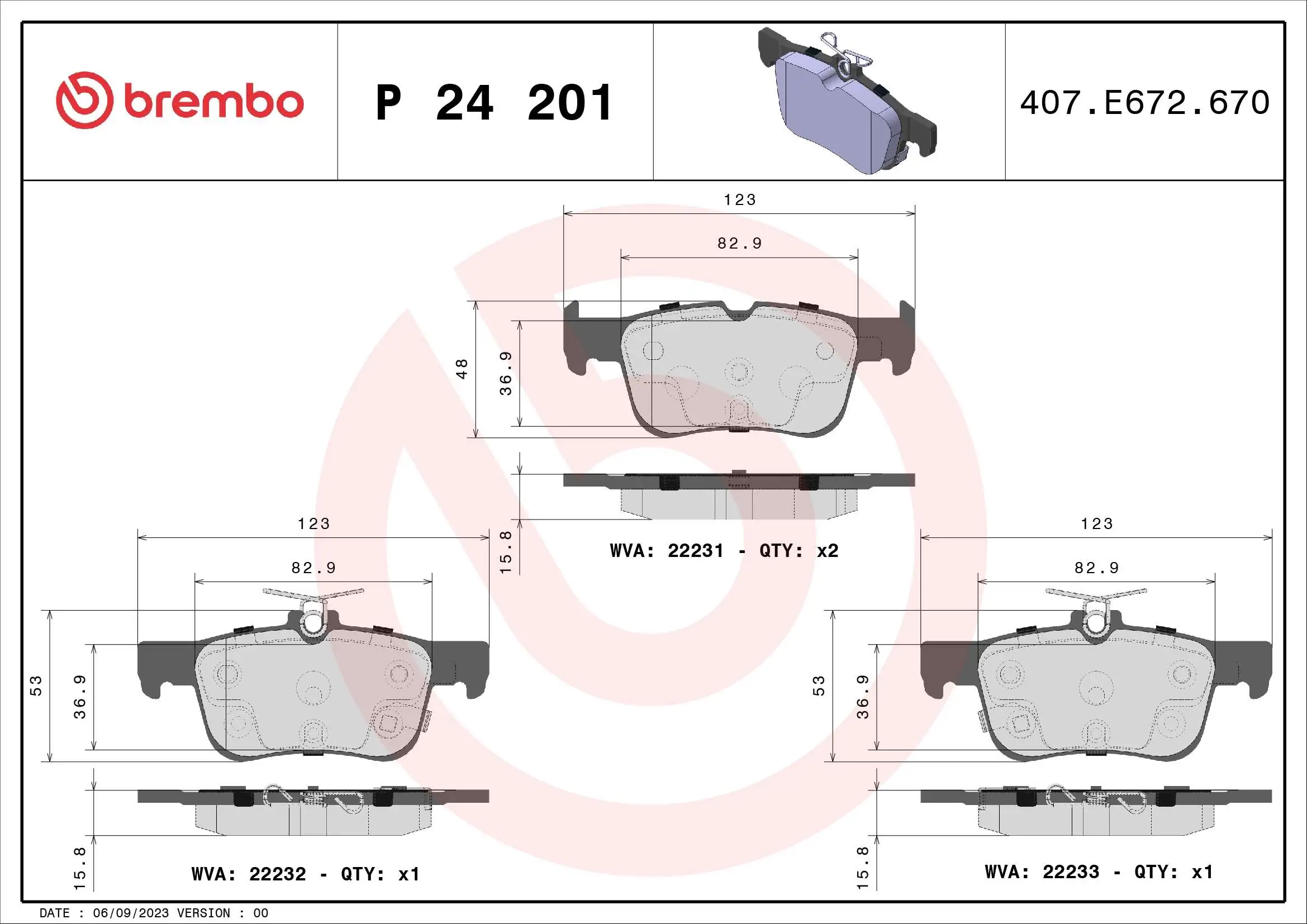 Kit de plaquettes de frein, frein à disque BREMBO P 24 201