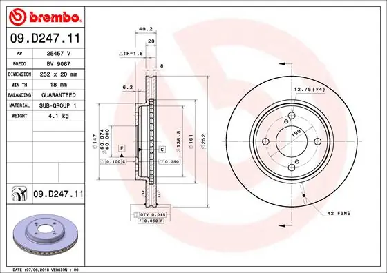 Disque de frein BREMBO 09.D247.11