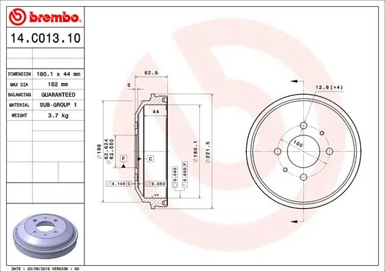Tambour de frein BREMBO 14.C013.10
