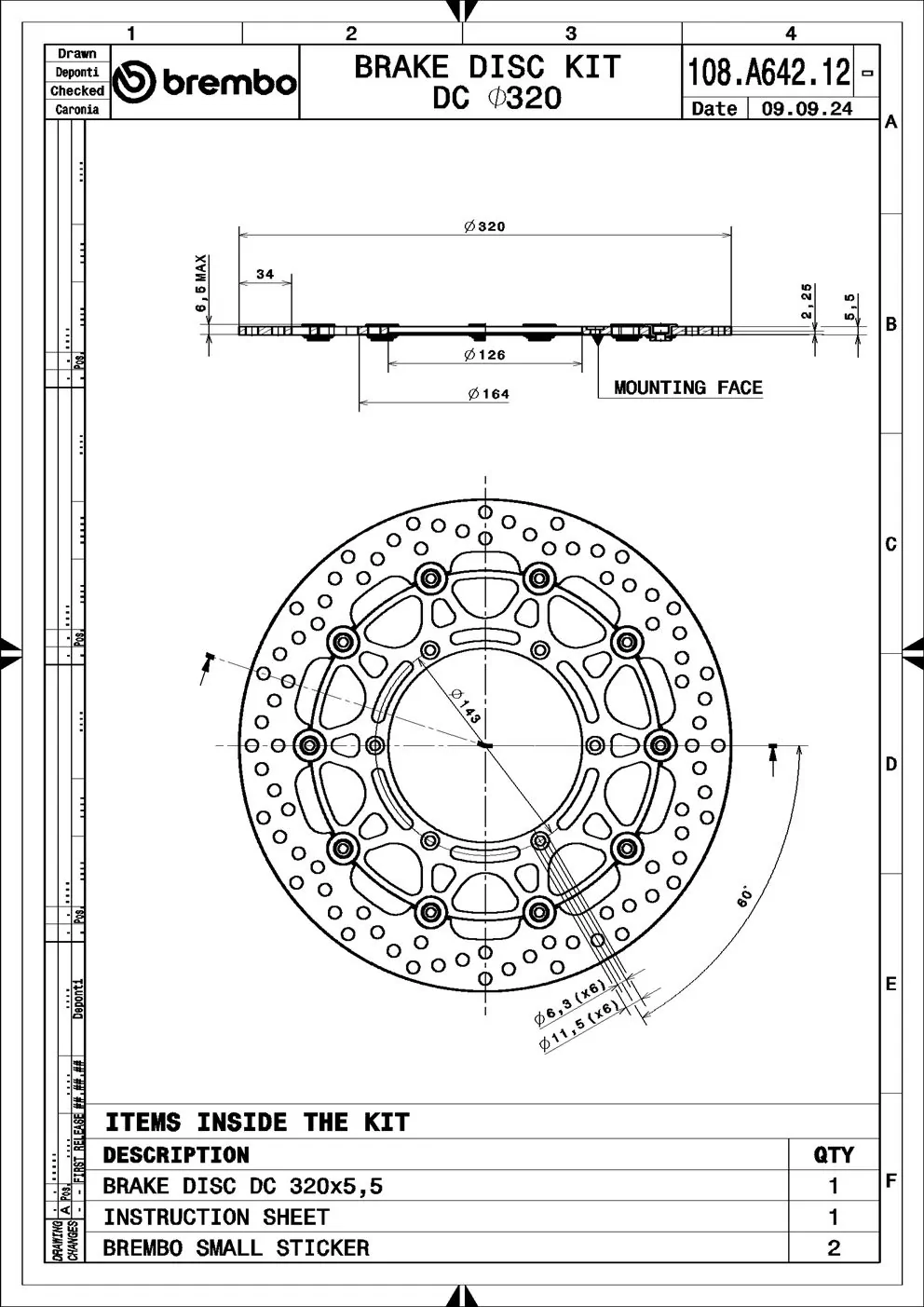 Disque de frein BREMBO 108A64212