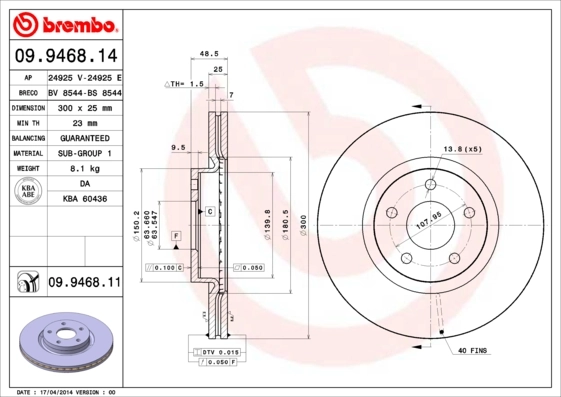 Disque de frein BREMBO 09.9468.11