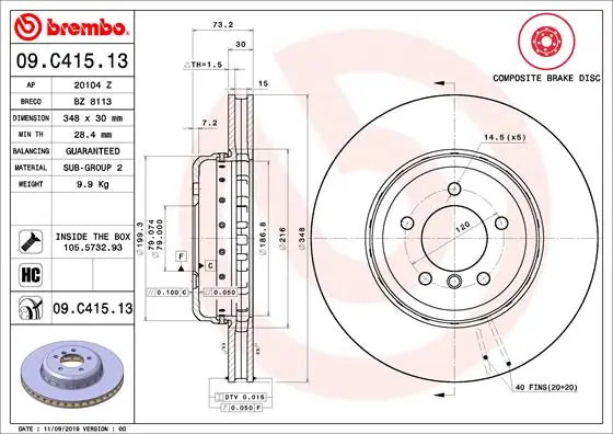 Disque de frein BREMBO 09.C415.13