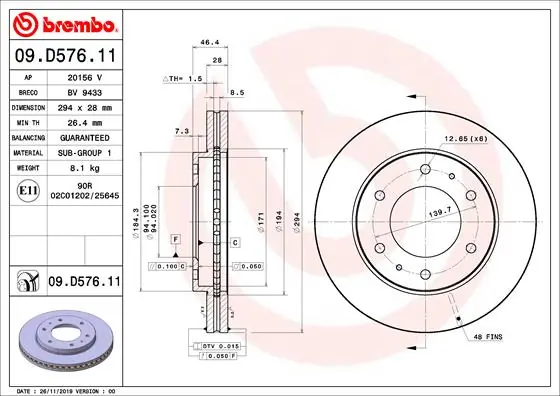 Disque de frein BREMBO 09.D576.11