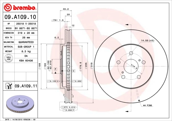 BREMBO 09.A109.11 — Диск гальмівний