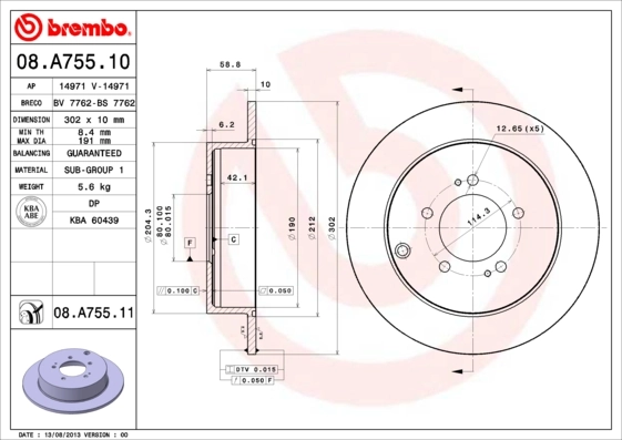Disque de frein BREMBO 08.A755.11