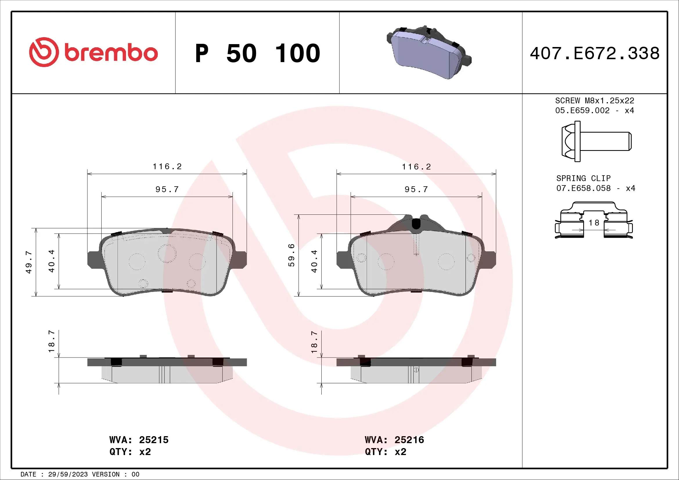 BREMBO P 50 100 — Колодка гальм. диск. MB GL-CLASS 2012-, M-CLASS 2011- задн. (вир-во BREMBO)