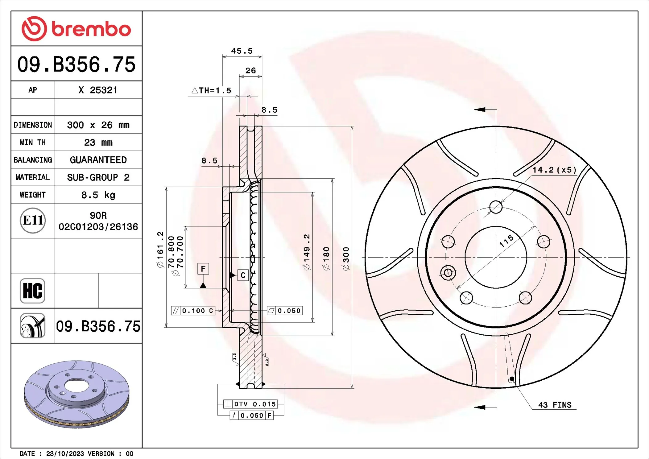 Disque de frein BREMBO 09.B356.75
