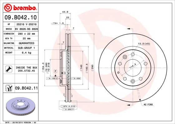 Disque de frein BREMBO 09.B042.11