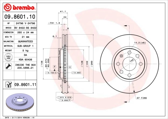 Disque de frein BREMBO 09.8601.11