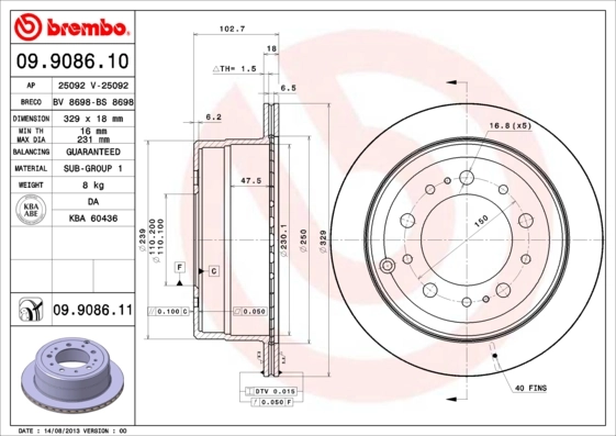 Disque de frein BREMBO 09.9086.11