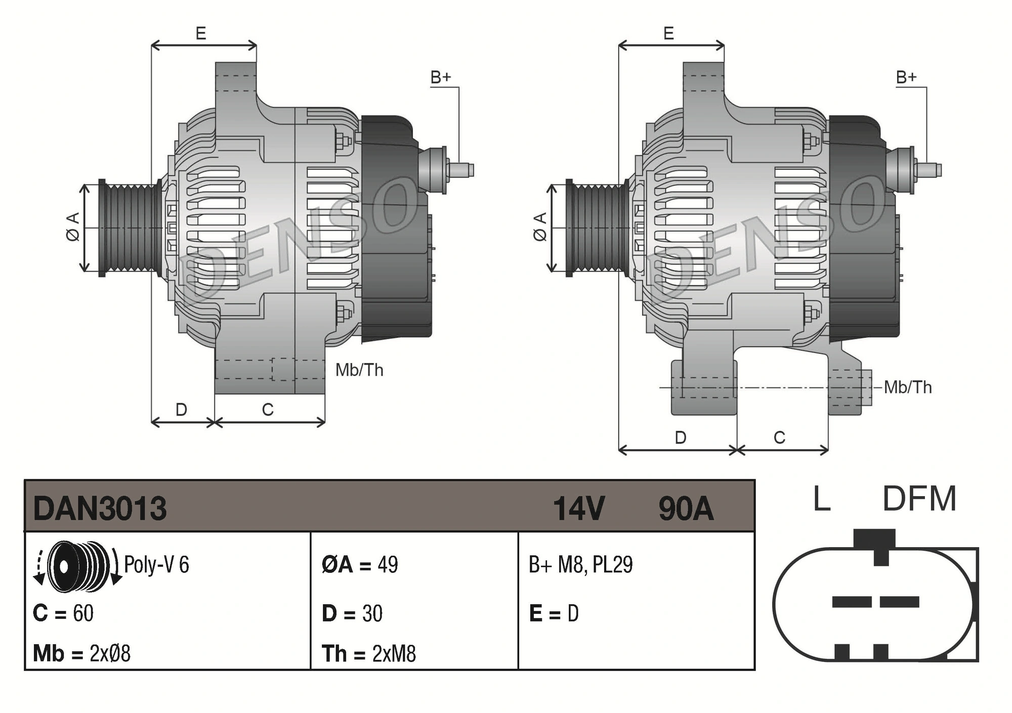 Alternateur DENSO DAN3013