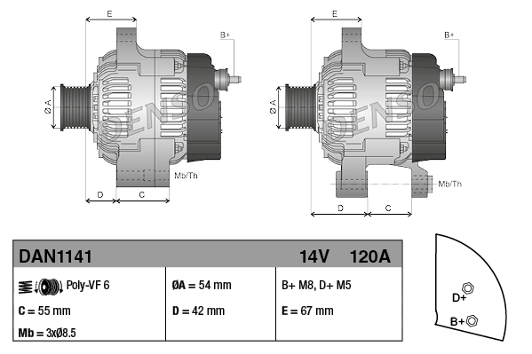 Alternateur DENSO DAN1141