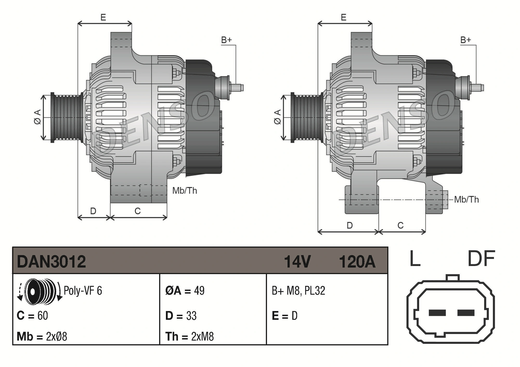 Alternateur DENSO DAN3012