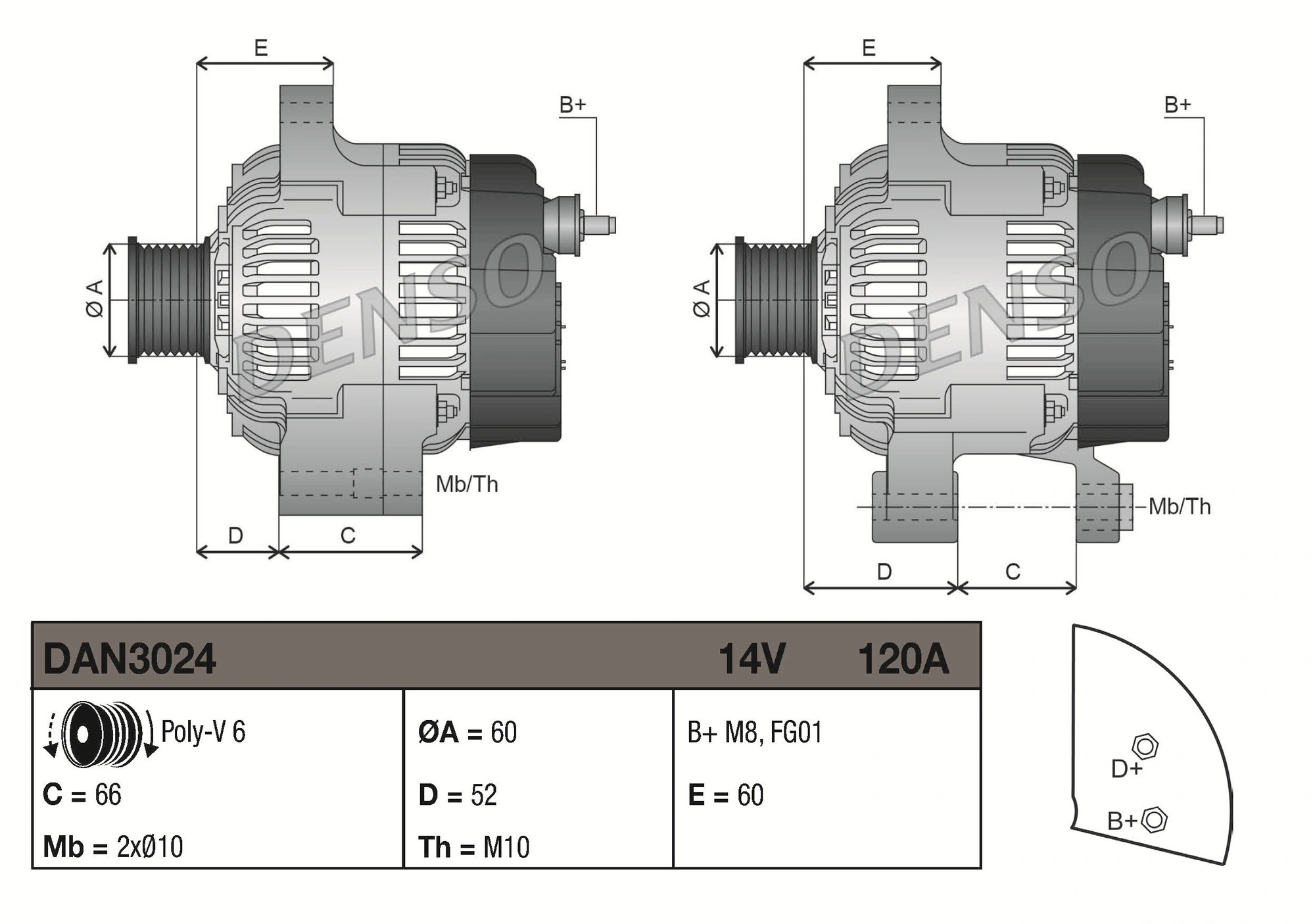 Alternateur DENSO DAN3024