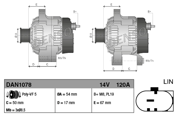Alternateur DENSO DAN1078