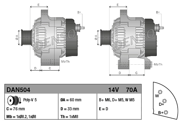 Alternateur DENSO DAN504