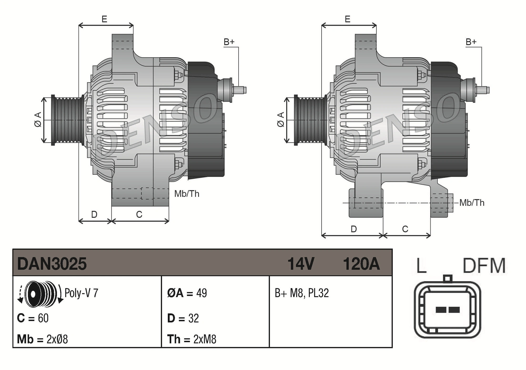 Alternateur DENSO DAN3025