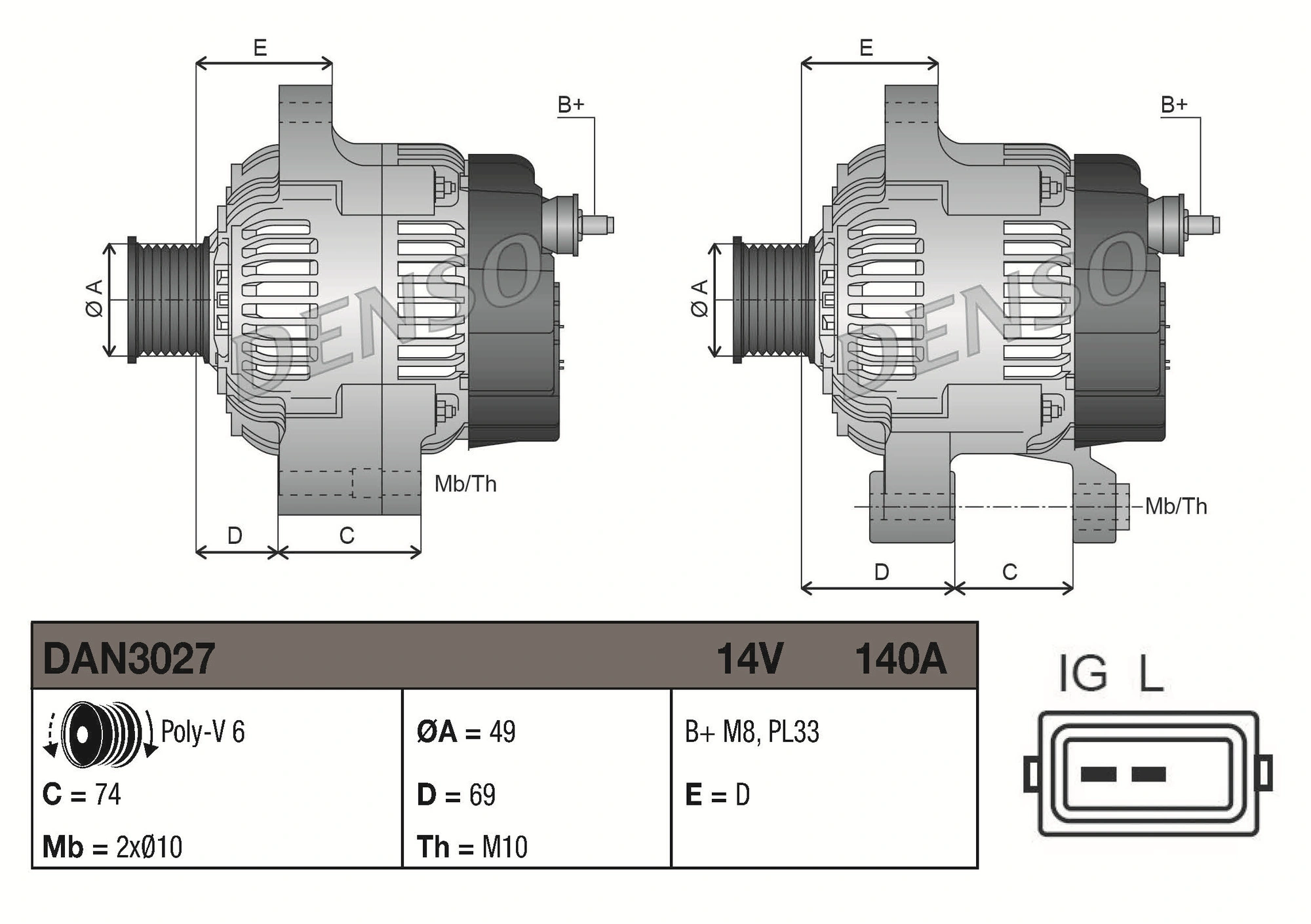 Alternateur DENSO DAN3027